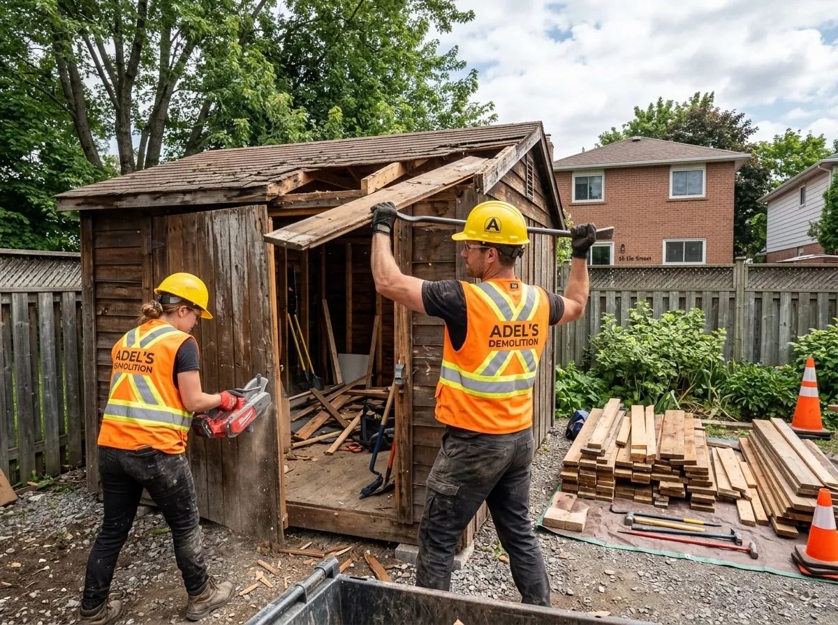 Safe residential shed demolition in an Ottawa backyard
