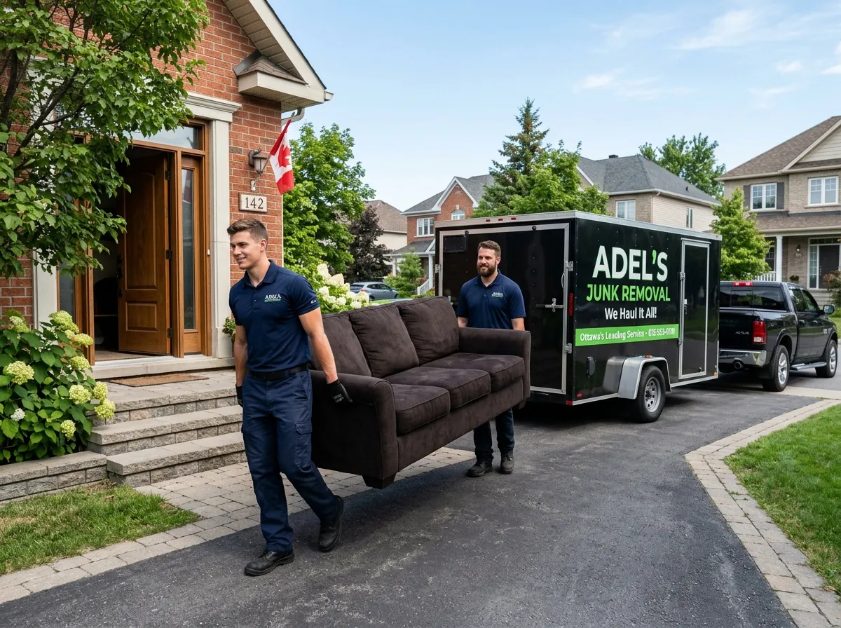 Adel's crew carrying a couch out of an Ottawa home
